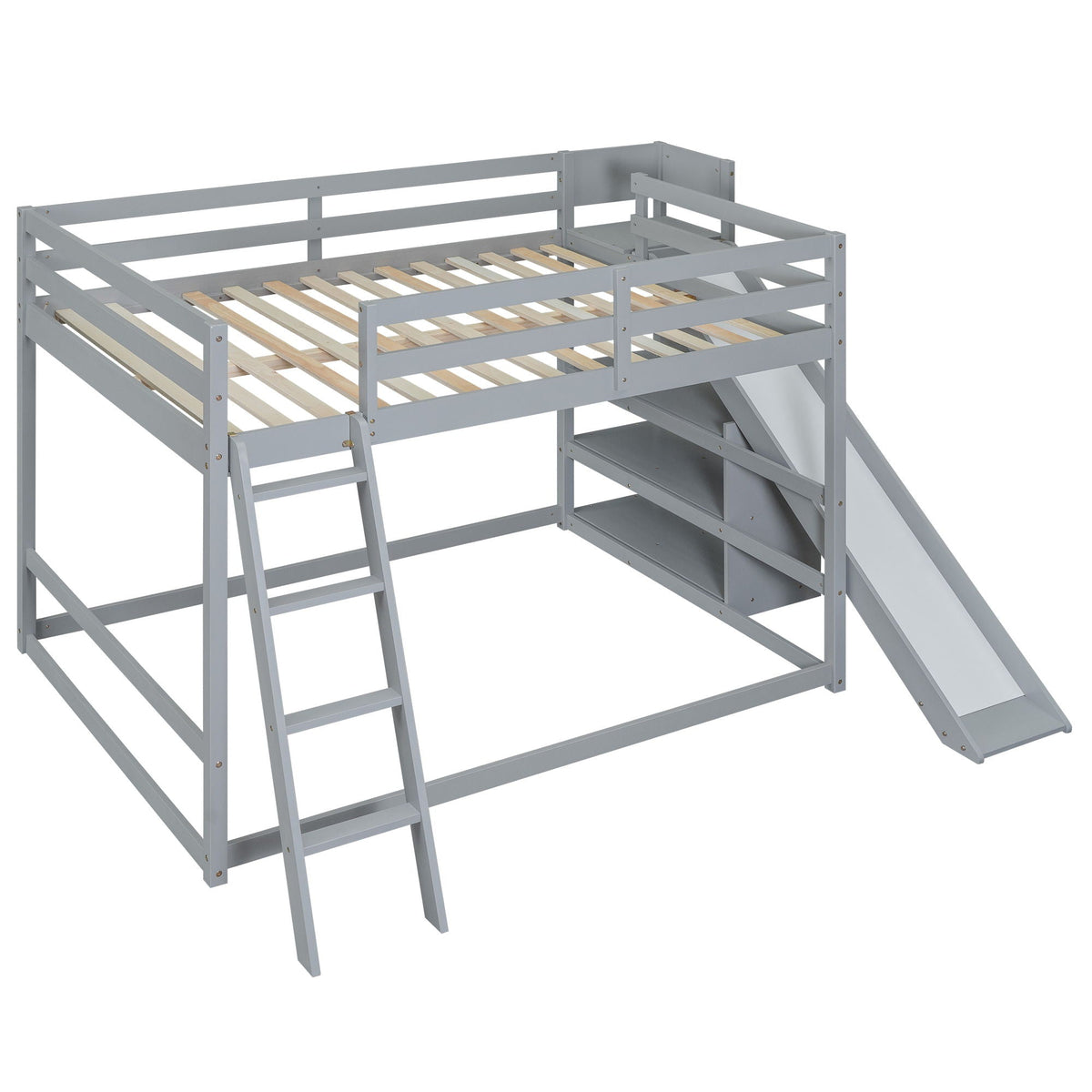 Bunk Bed With Ladder Slide And Shelves gray pine wood by HouseOfZazla on Tampa Home & Garden Store