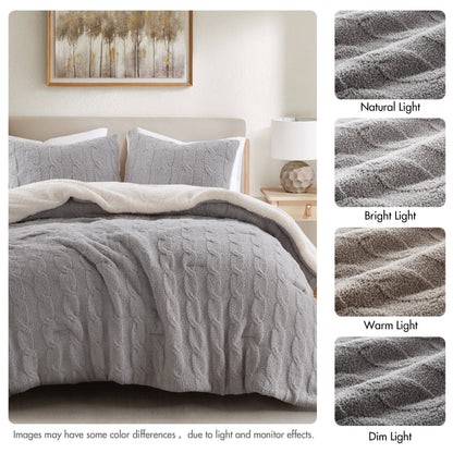 3 Pieces Full/Queen Cable Knit Chenille Comforter Set Gray by HouseOfZazla on Tampa Home & Garden Store