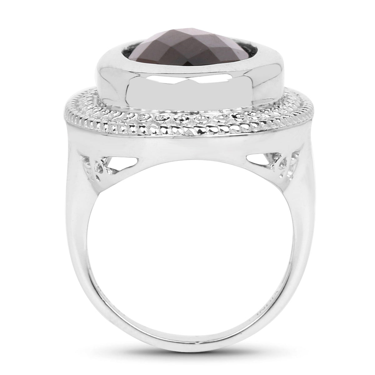 Ring 7.90ct smoky quartz in .925 sterling silver with a beaded-edged band on Tampa Home & Garden Store