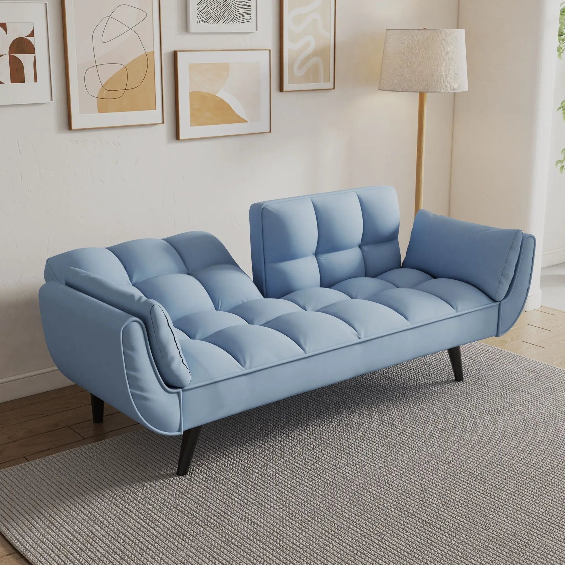 Futon sofa blue tufted with two armrests by Unique Piece Furniture on Tampa Home & Garden Store
