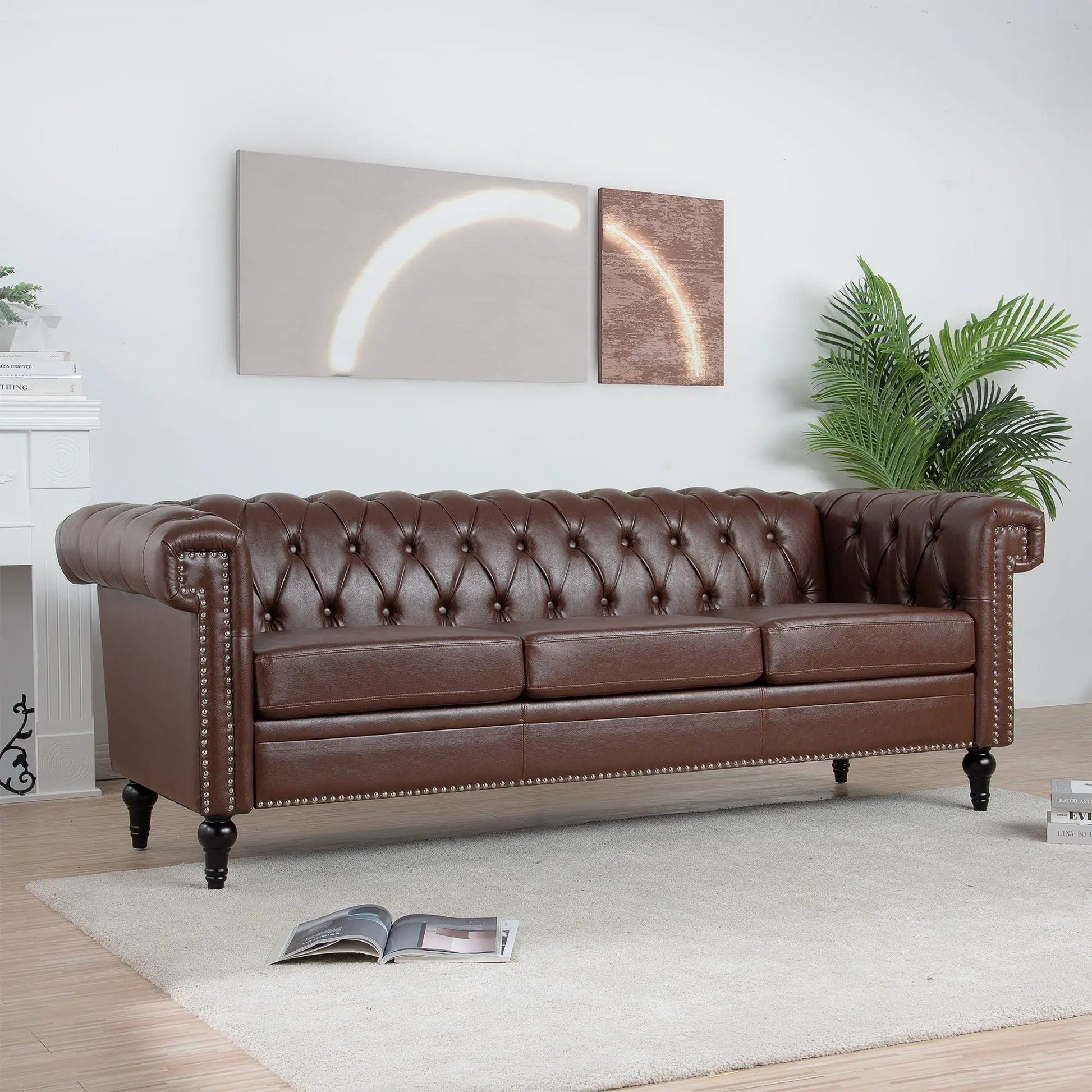 Traditional square-arm 3-seater sofa in leather tufted cushions Unique Piece Furniture on Tampa Home & Garden Store
