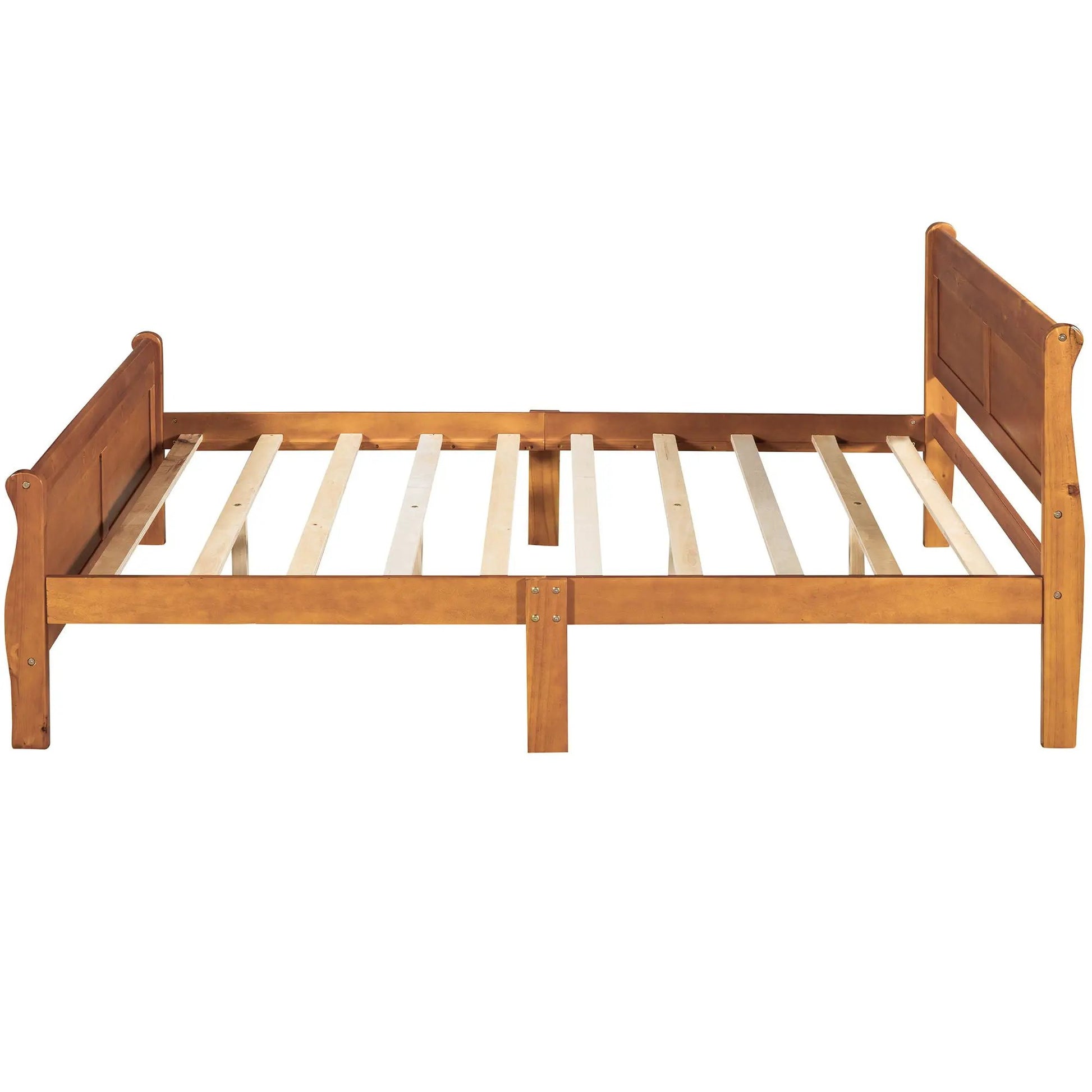 Platform bed frame with headboard and footboard in warm wood finish, wood slat support on Tampa Home & Garden Store