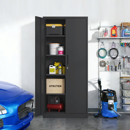 Steel garage storage cabinet with adjustable shelves and lock by HouseOfZazla, black finish on Tampa Home & Garden Store