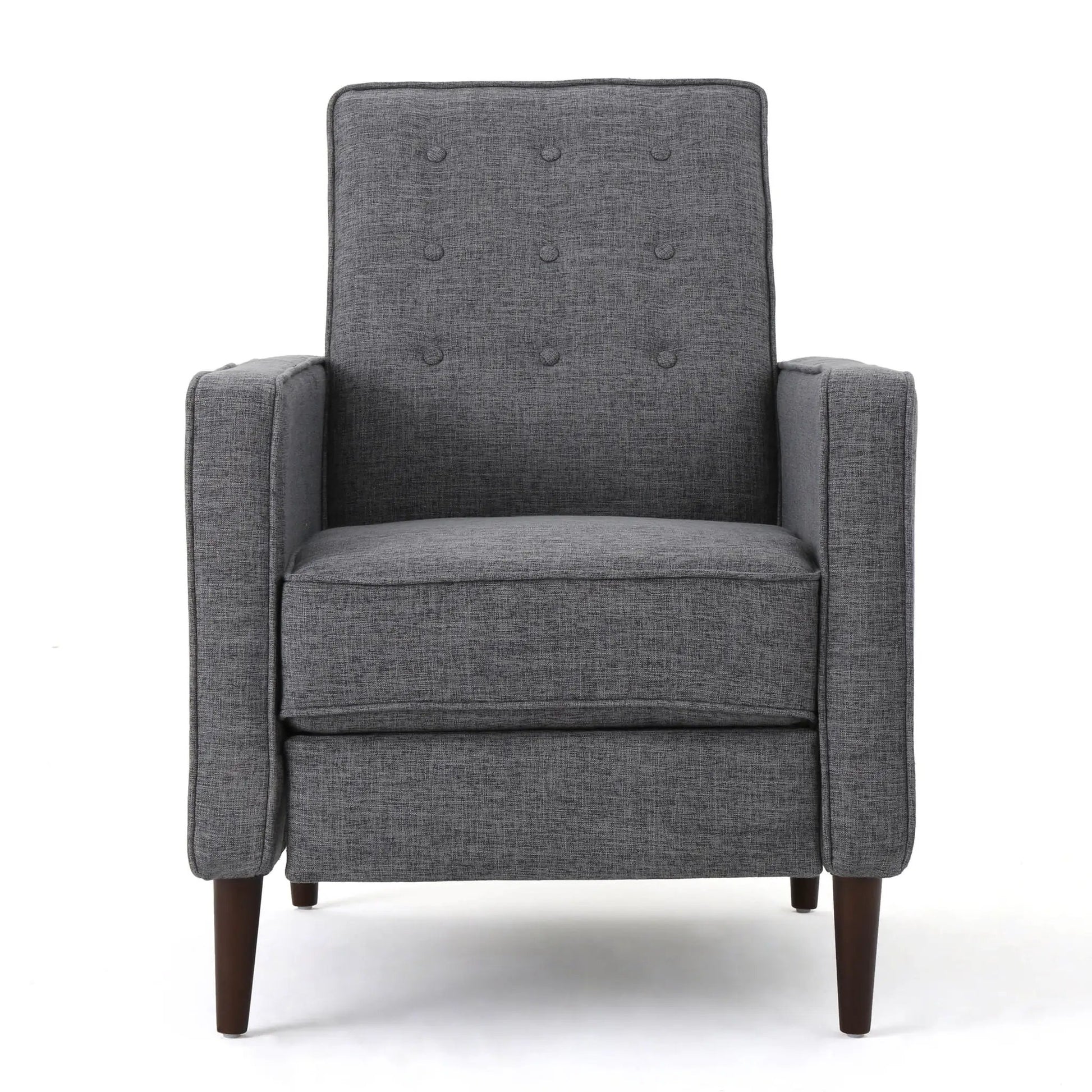 Mid-Century Modern recliner in gray waffle-stitch fabric with button tufting on Tampa Home & Garden Store