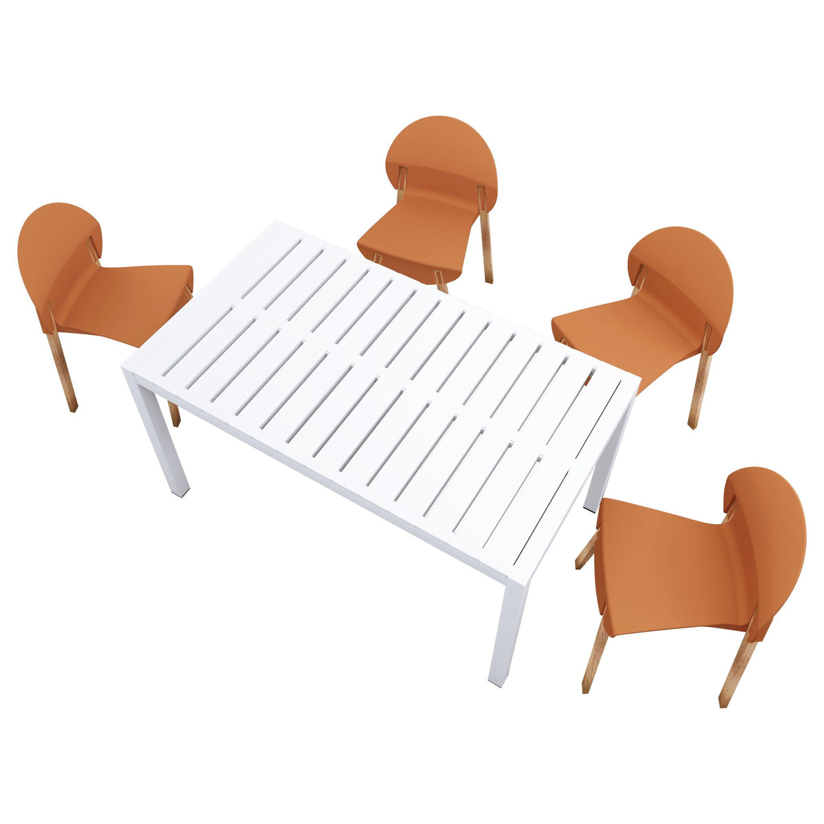 4-piece outdoor set with orange ergonomic polypropylene chairs around a white slatted table on Tampa Home & Garden Store