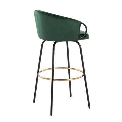 Claire Contemporary Barstools set of 2 green velvet with gold footrest and black legs on Tampa Home & Garden Store