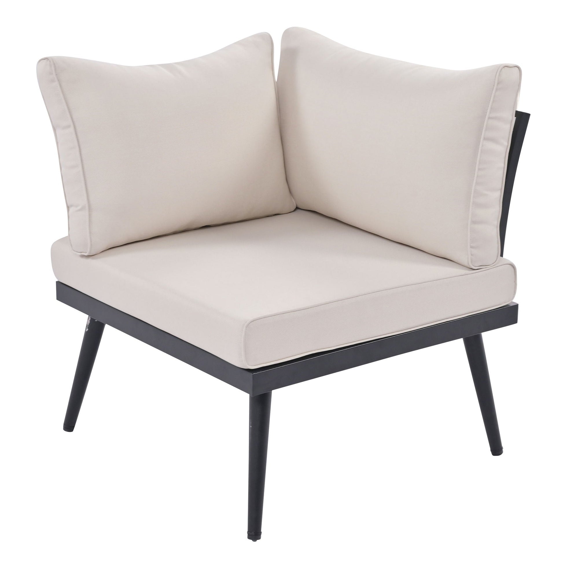 Beige outdoor sectional sofa cushions with two cushions and black metal frame by HouseOfZazla on Tampa Home & Garden Store