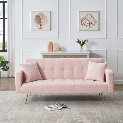 Teddy fleece futon sofa bed in pink with luxurious throw pillows, Unique Piece Furniture on Tampa Home & Garden Store