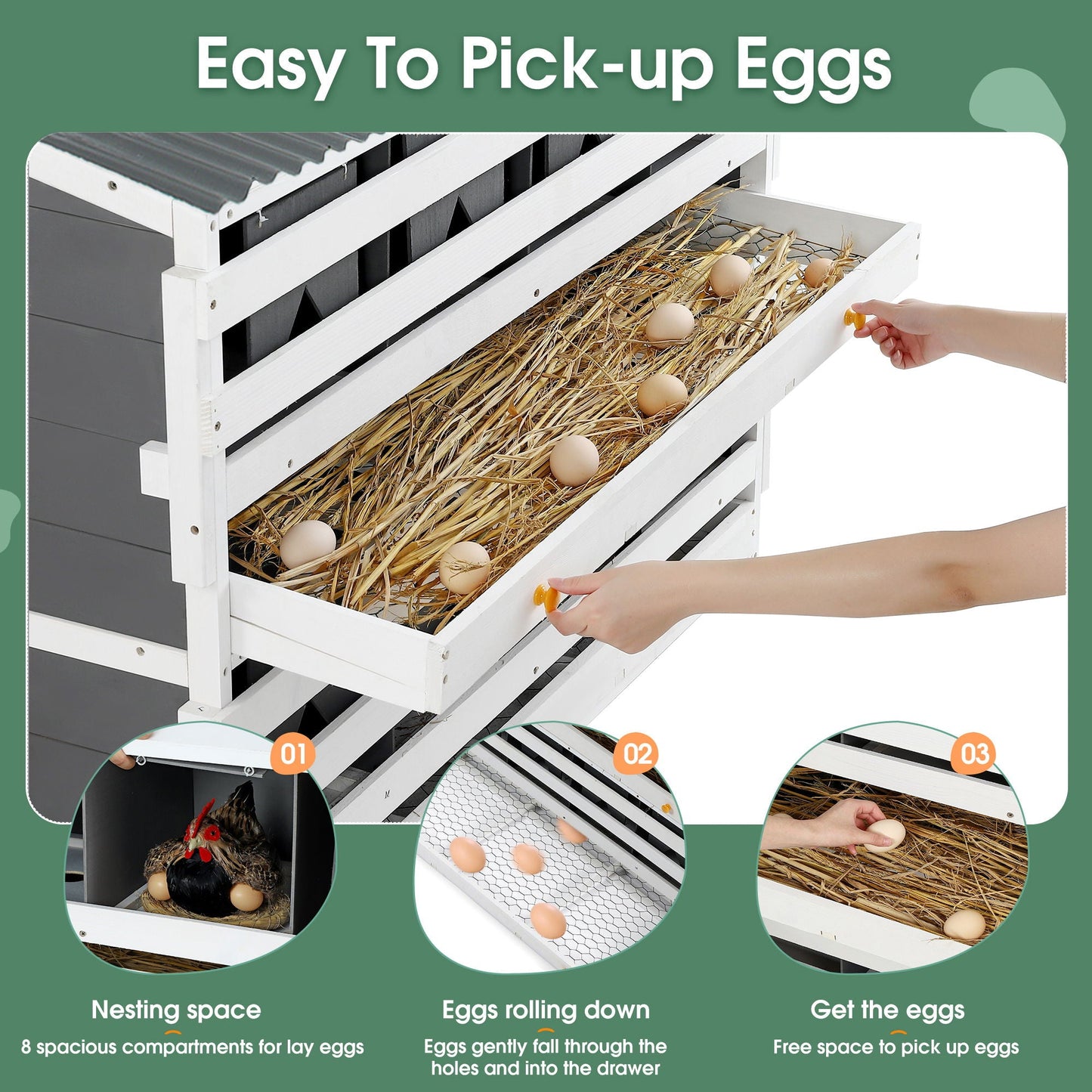 Wooden chicken nesting box with 2 egg collection drawers in white gray by HouseOfZazla on Tampa Home & Garden Store