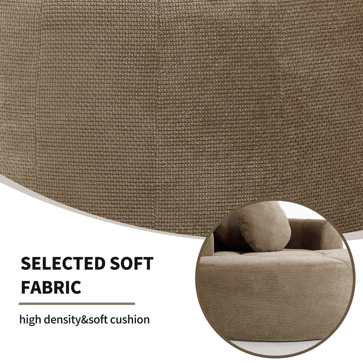 Round sofa bed in brown textured fabric with memory foam cushions for living room on Tampa Home & Garden Store