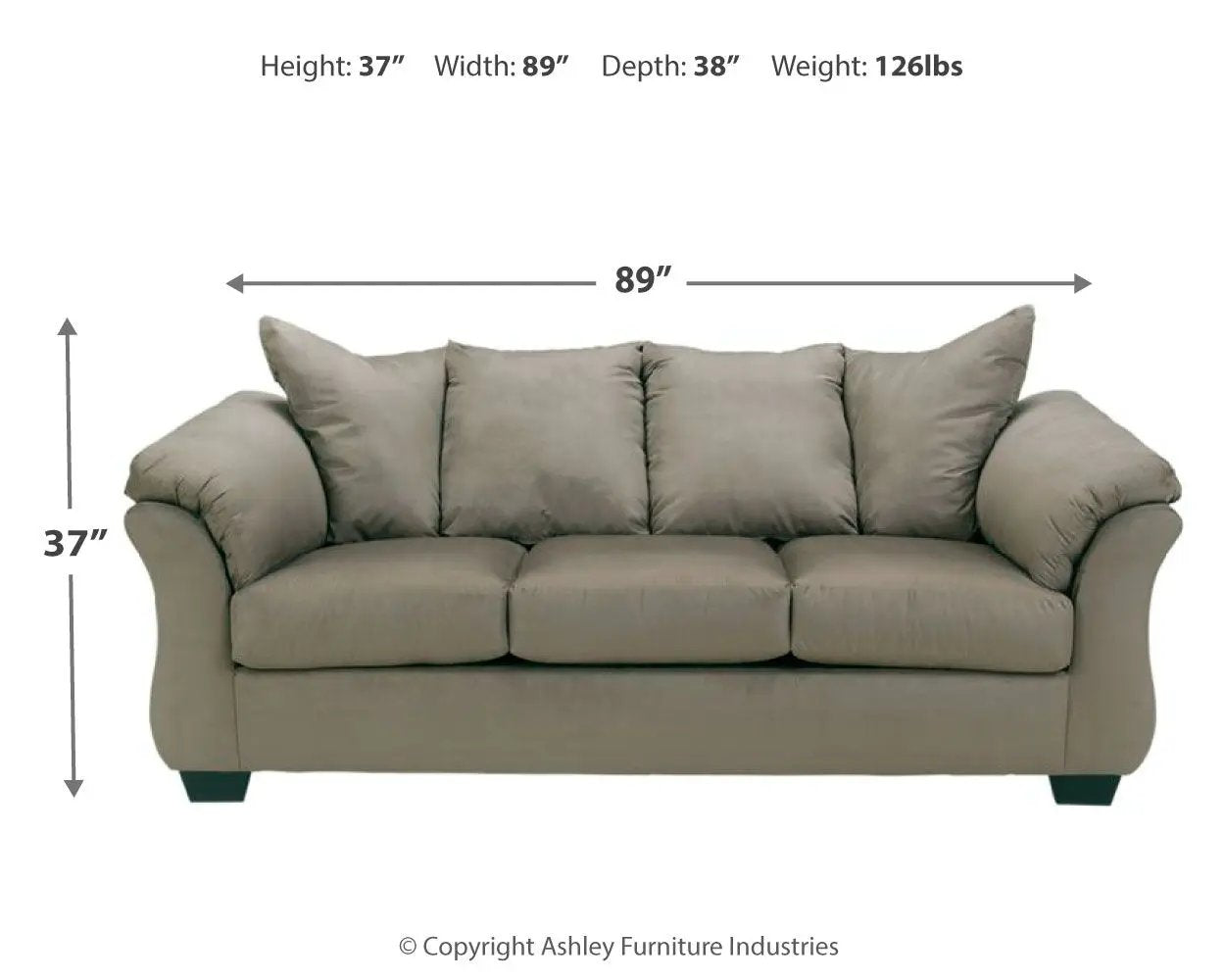Darcy Sofa, beige 3-seat stationary sofa with plush cushions and rounded arms, 89 wide on Tampa Home & Garden Store