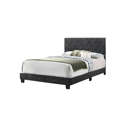 Luxurious Upholstered Bed by HouseOfZazla featuring a tufted black headboard with nailhead trim on Tampa Home & Garden Store