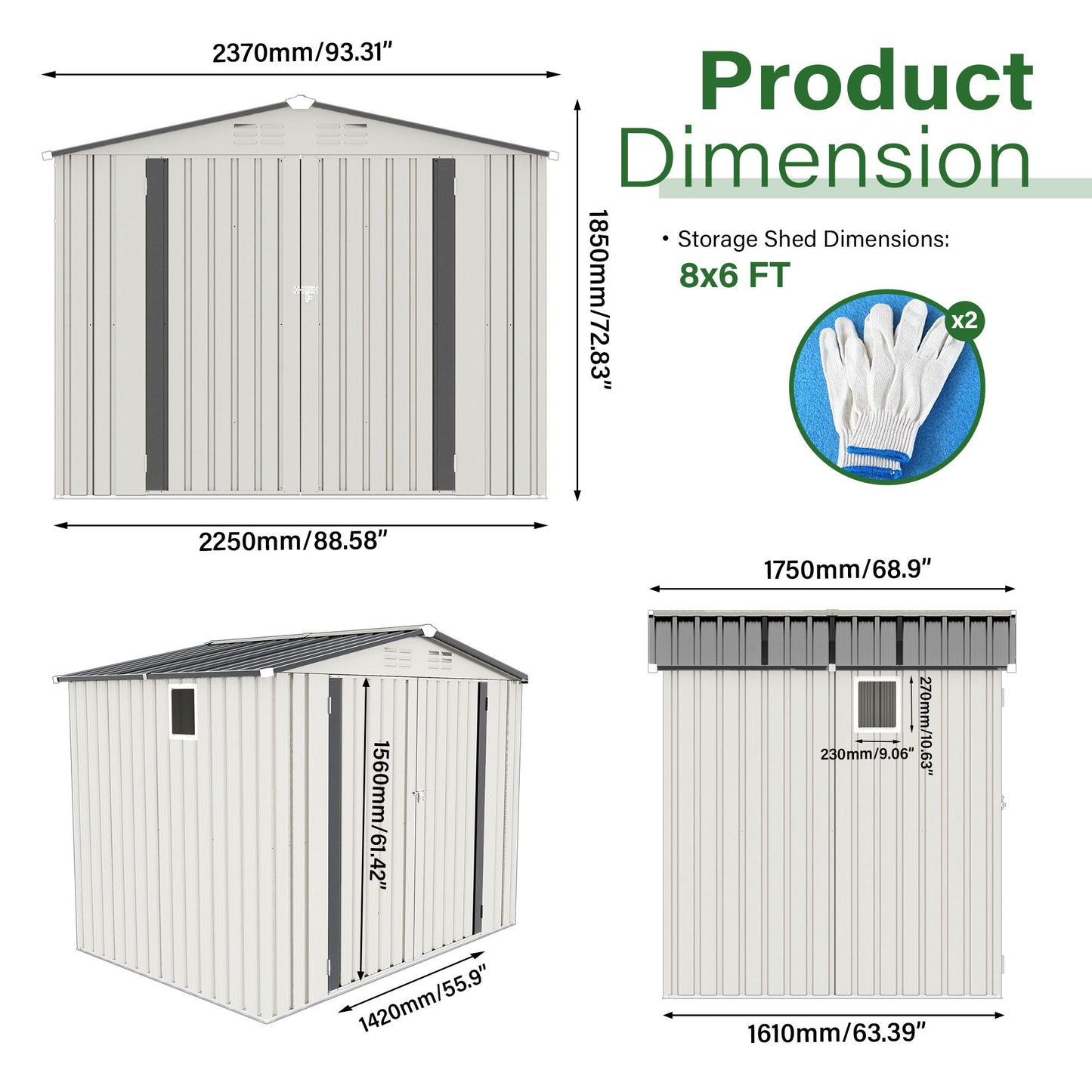 Garden tool shed metal storage shed with peaked roof, lockable doors, 8x6 ft gray finish on Tampa Home & Garden Store