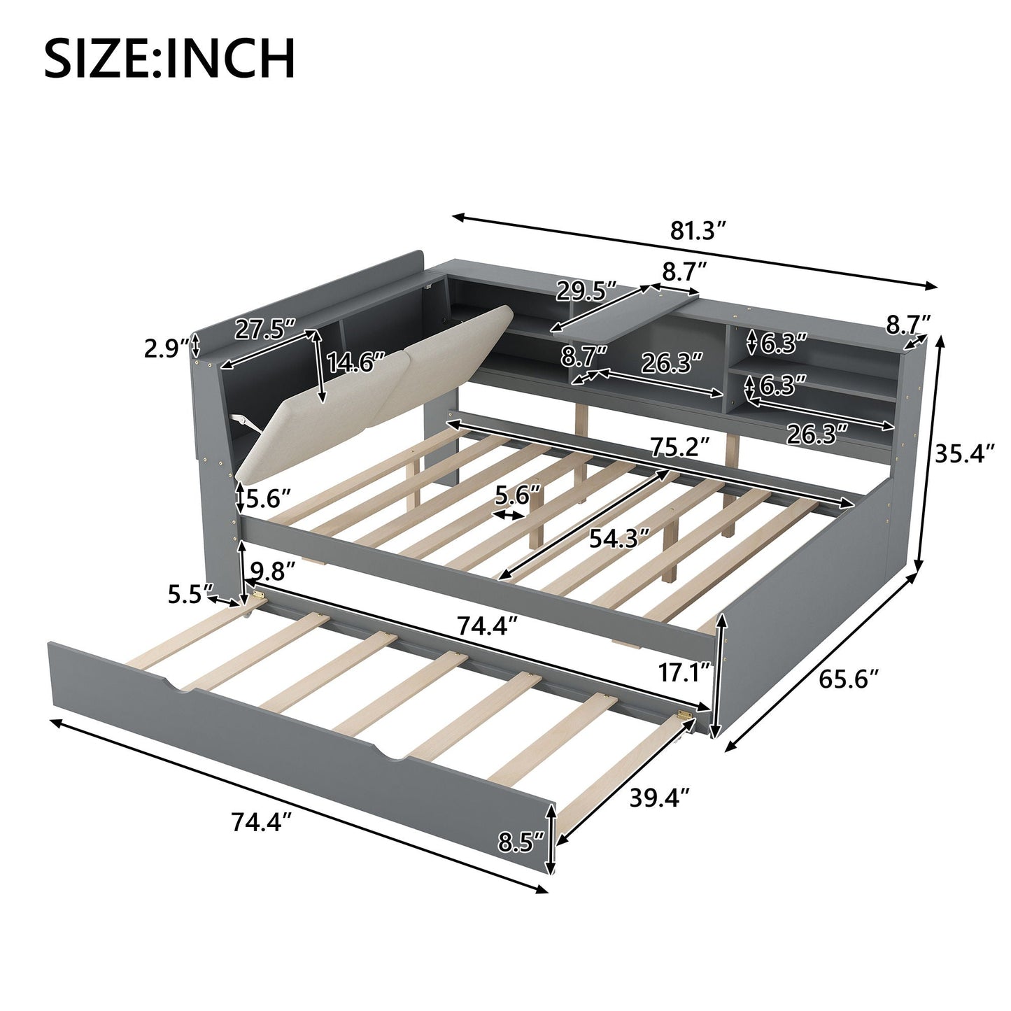 Platform Bed With Trundle, Shelves, Storage Headboard gray steel frame by HouseOfZazla on Tampa Home & Garden Store