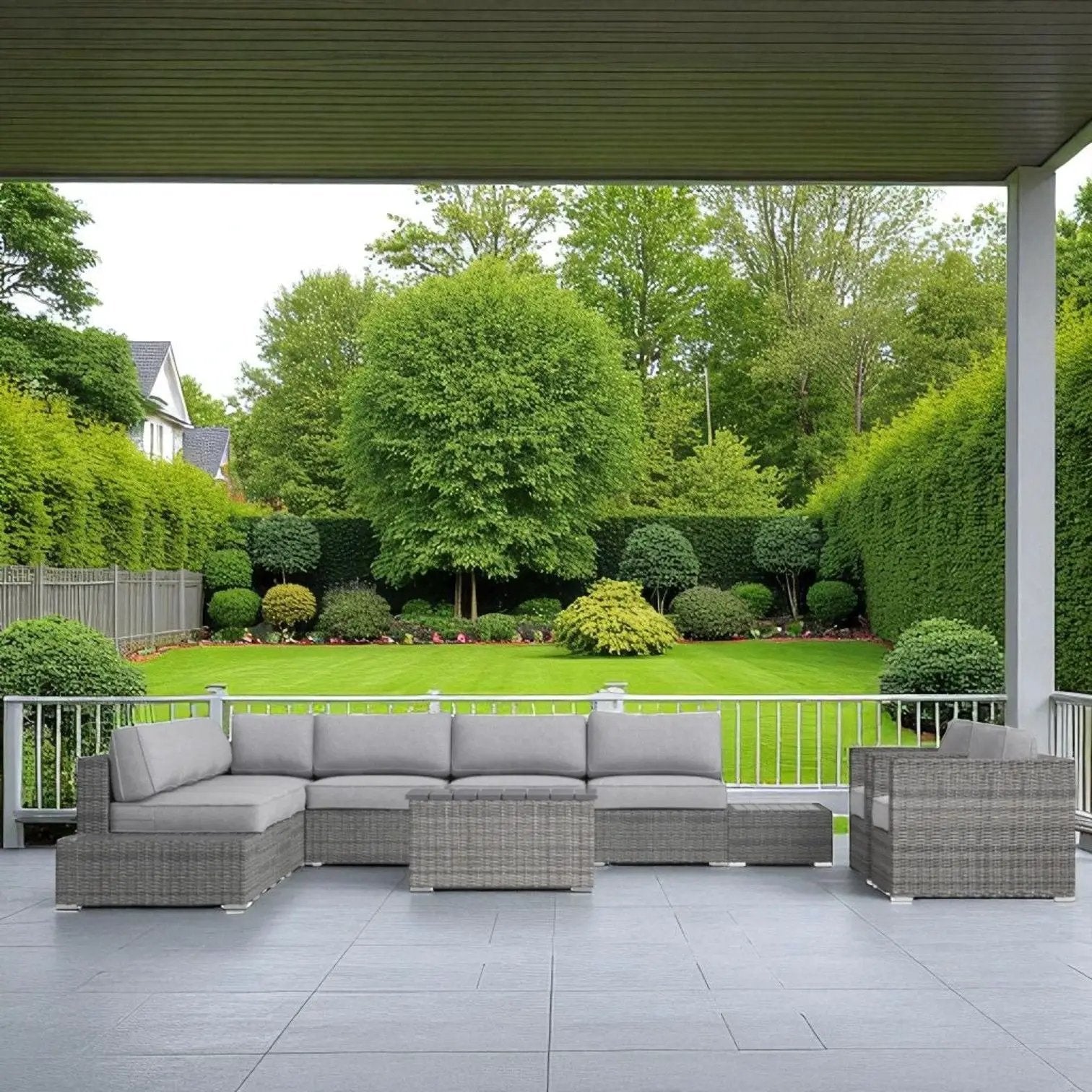 Wicker sectional seating group with cushions, 4-piece outdoor set by Unique Piece Furniture on Tampa Home & Garden Store