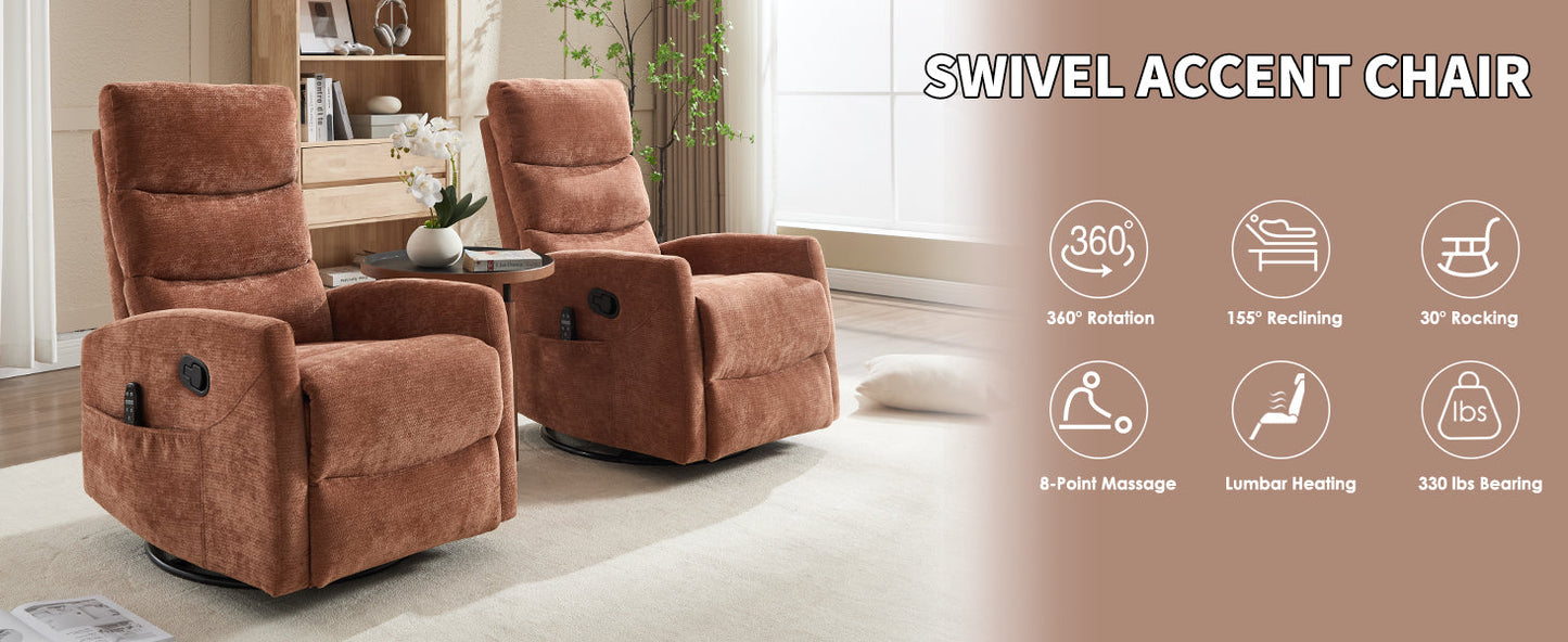 Heat Massage Manual Recliner Chairs, two brown fabric recliners in a living room on Tampa Home & Garden Store