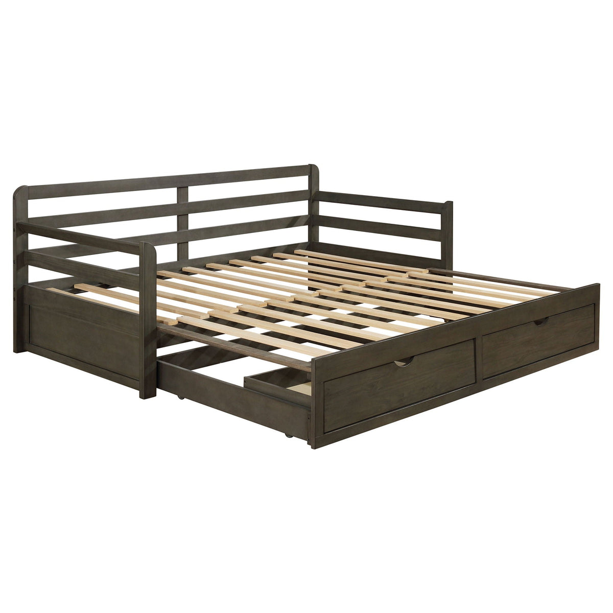 Twin Daybed With Trundle and Storage Drawers Gray