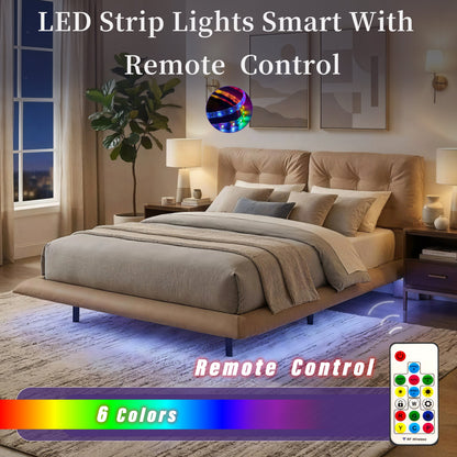 Queen Size Floating Bed Frame With Led Strip