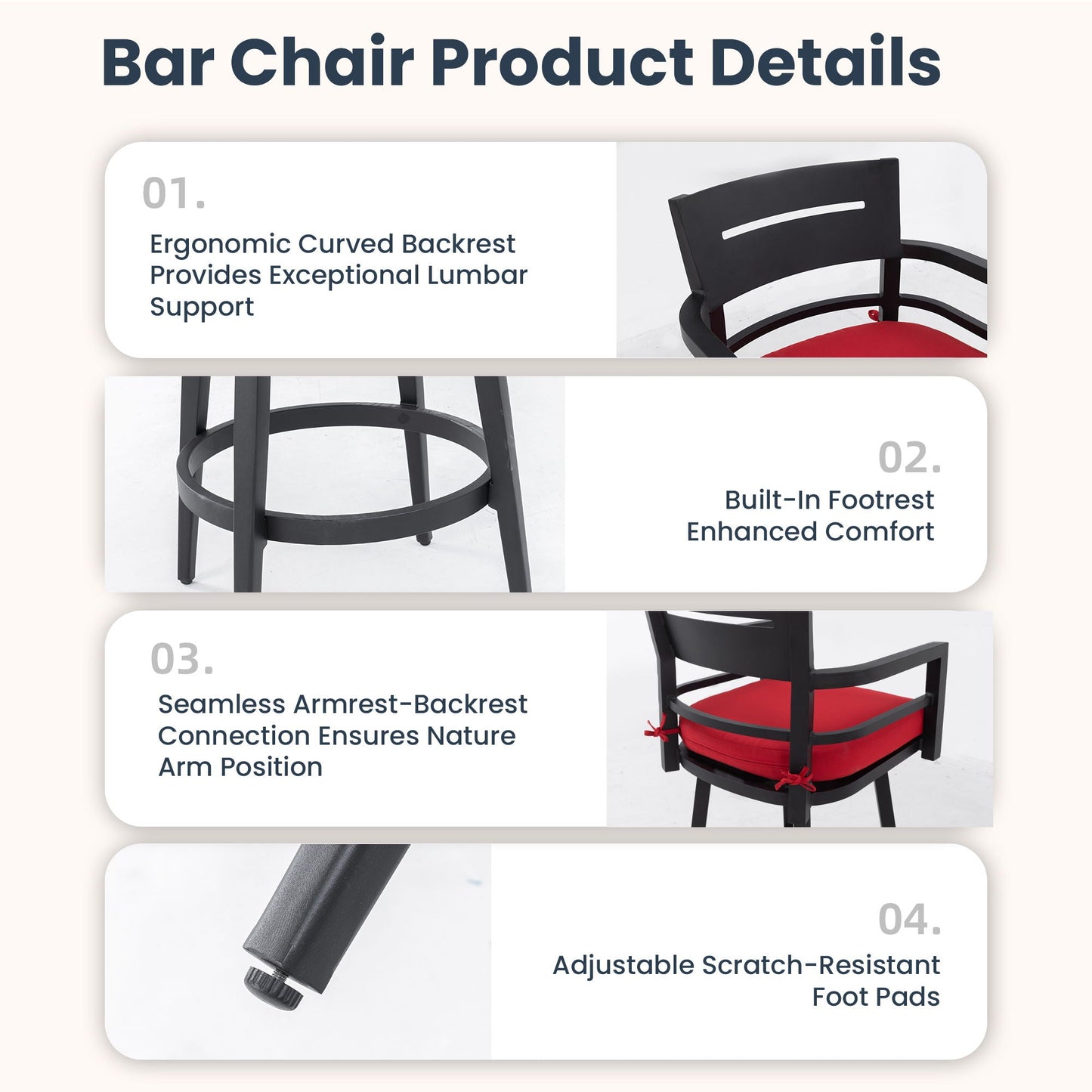 Outdoor Swivel Bar Chairs Ergonomic 360 Set of 2