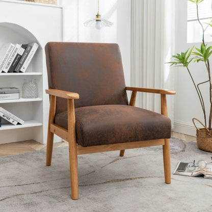 Wide Arm Chair light brown leather upholstery with a solid wood frame on Tampa Home & Garden Store