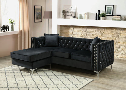 Paige Sofa Chaise and Elegant Tufted Steel Legs