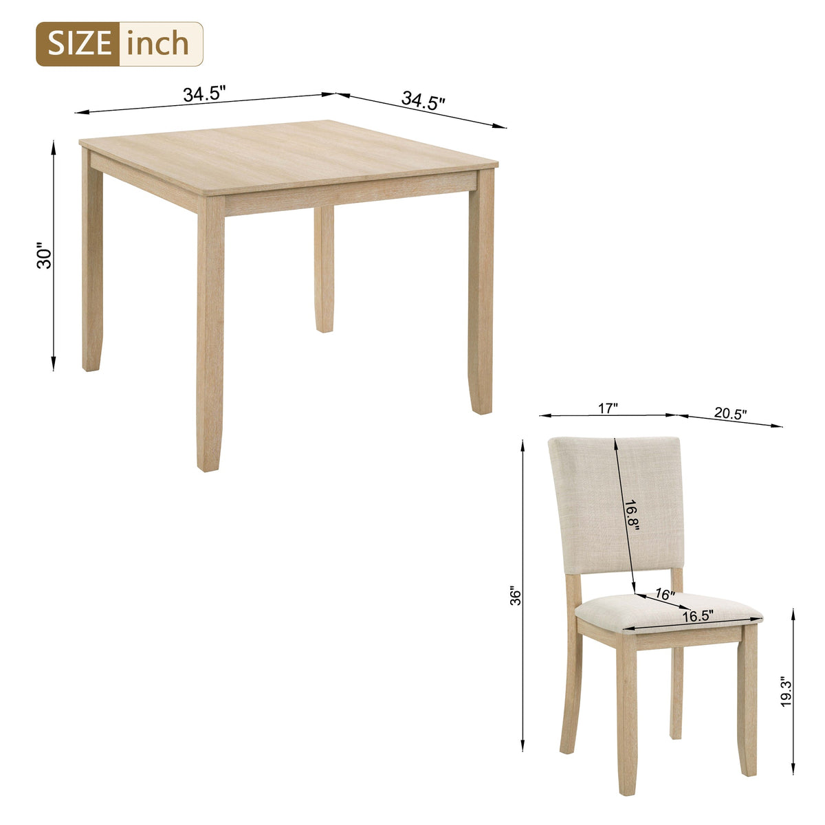 5-Piece dining table set with light oak finish and beige upholstered chairs on Tampa Home & Garden Store