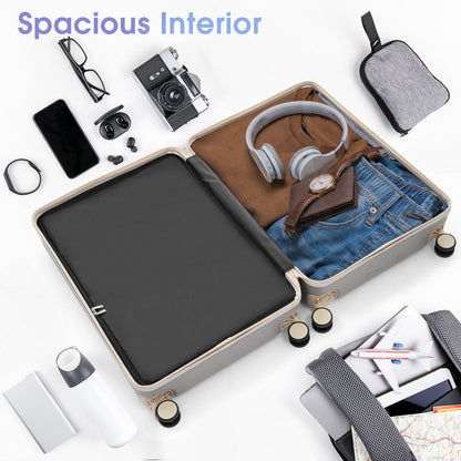 3 Piece Lightweight ABS Luggage Set beige hard case by HouseOfZazla, opened interior on Tampa Home & Garden Store