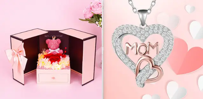 Little Bear preserved flower gift box and MOM heart pendant necklace, two-item set, on Tampa Home & Garden Store
