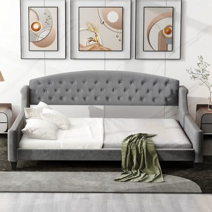Modern Tufted Button Daybed gray velvet upholstery with button tufting by Unique Piece Furniture on Tampa Home & Garden Store