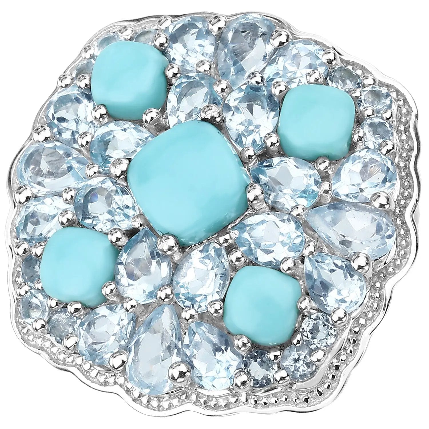 6.18ct Turquoise & Blue Topaz Sterling Silver Ring, turquoise cabochons with topaz accents on Tampa Home & Garden Store