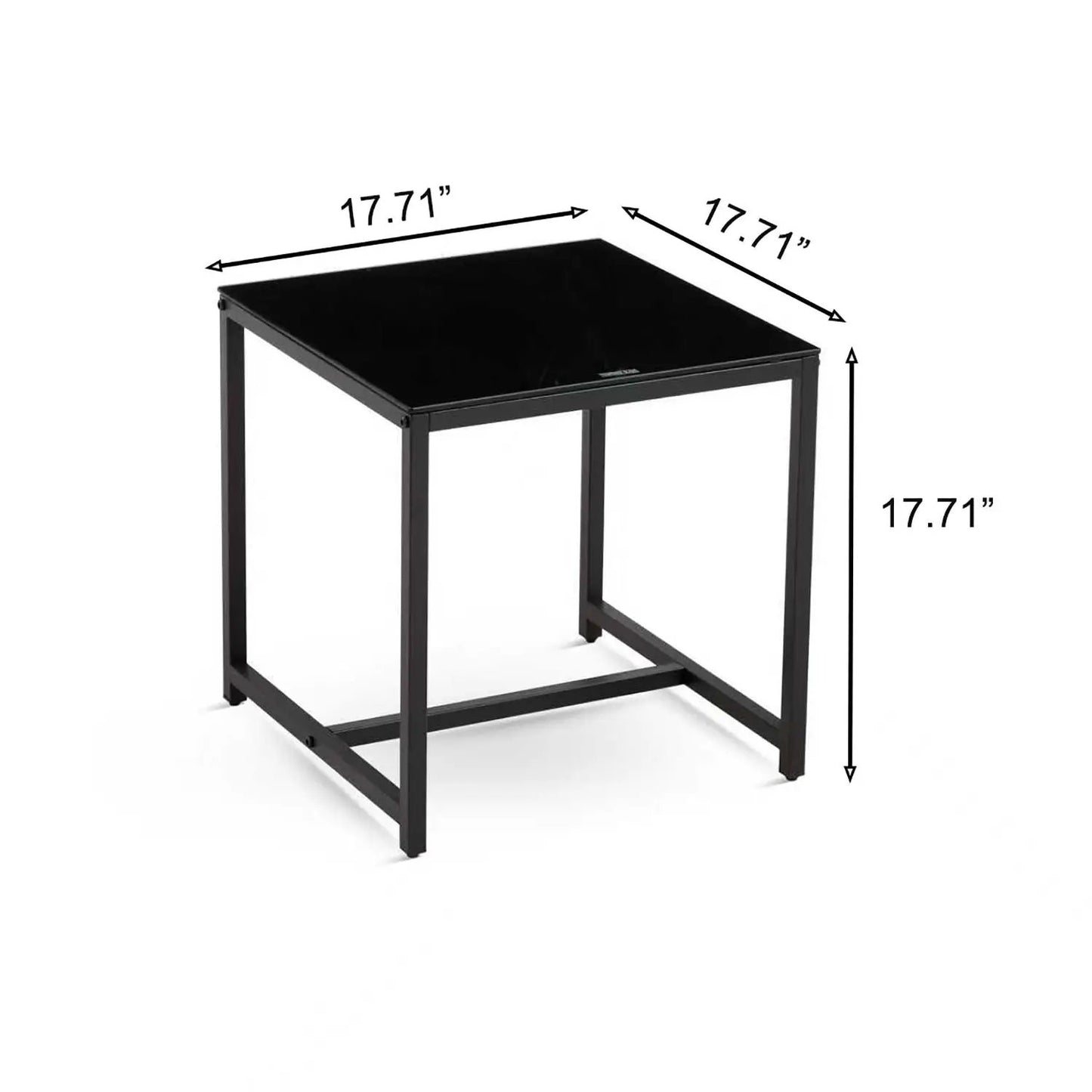 Coffee table square black finish with metal frame, 17.71in square and 17.71in tall on Tampa Home & Garden Store