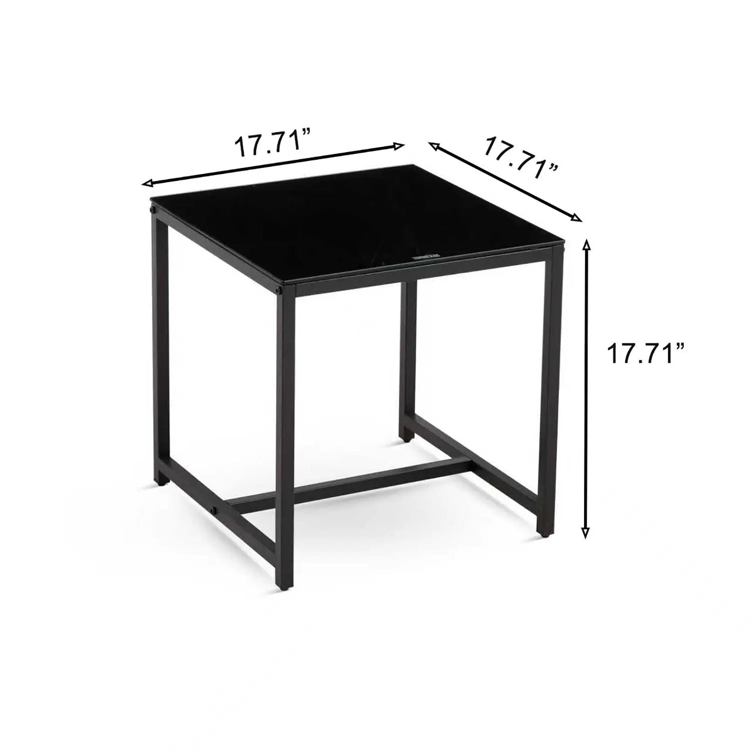Coffee table square black finish with metal frame, 17.71in square and 17.71in tall on Tampa Home & Garden Store