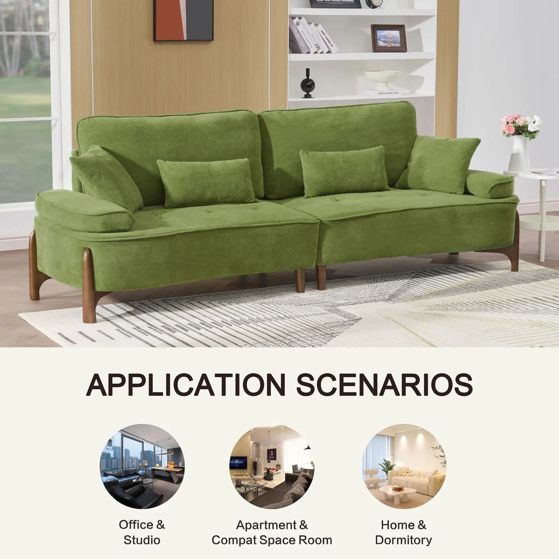 Comfortable Deep Seated Sofa With Pillows green fabric wooden legs Unique Piece Furniture Sofa on Tampa Home & Garden Store