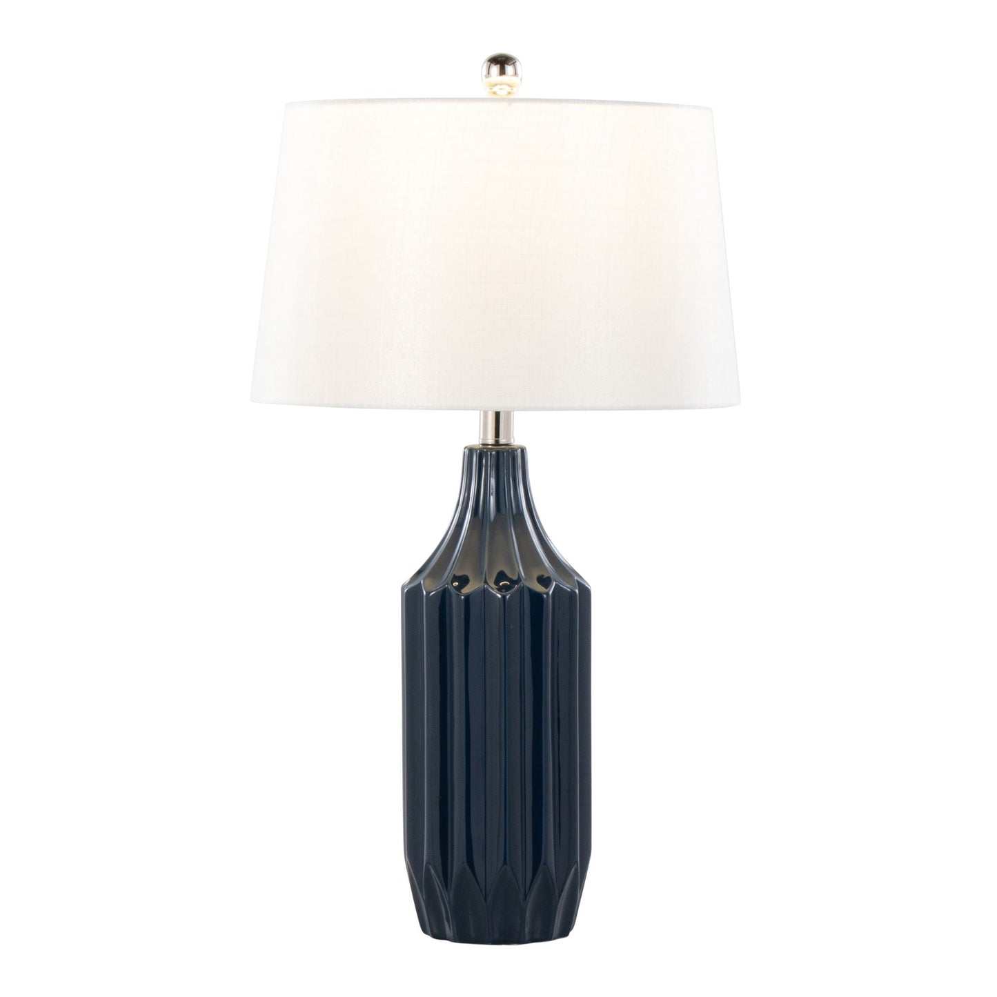 Stella - Contemporary Table Lamp by HouseOfZazla with navy ribbed ceramic base and white shade on Tampa Home & Garden Store