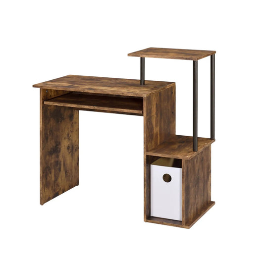 Lyphre computer desk weathered oak finish with black metal legs and a raised shelf on Tampa Home & Garden Store