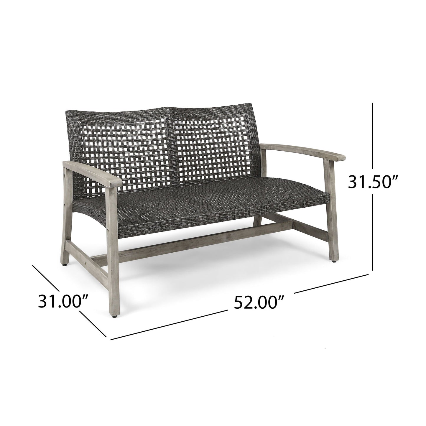 Hampton Outdoor Wood and Wicker Loveseat Gray