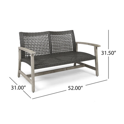 Hampton Outdoor Wood and Wicker Loveseat Gray