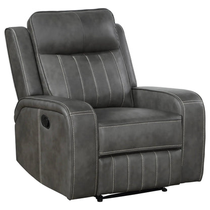 Forrest Gray Tufted Recliner Chair with leather-like upholstery and white stitching on Tampa Home & Garden Store