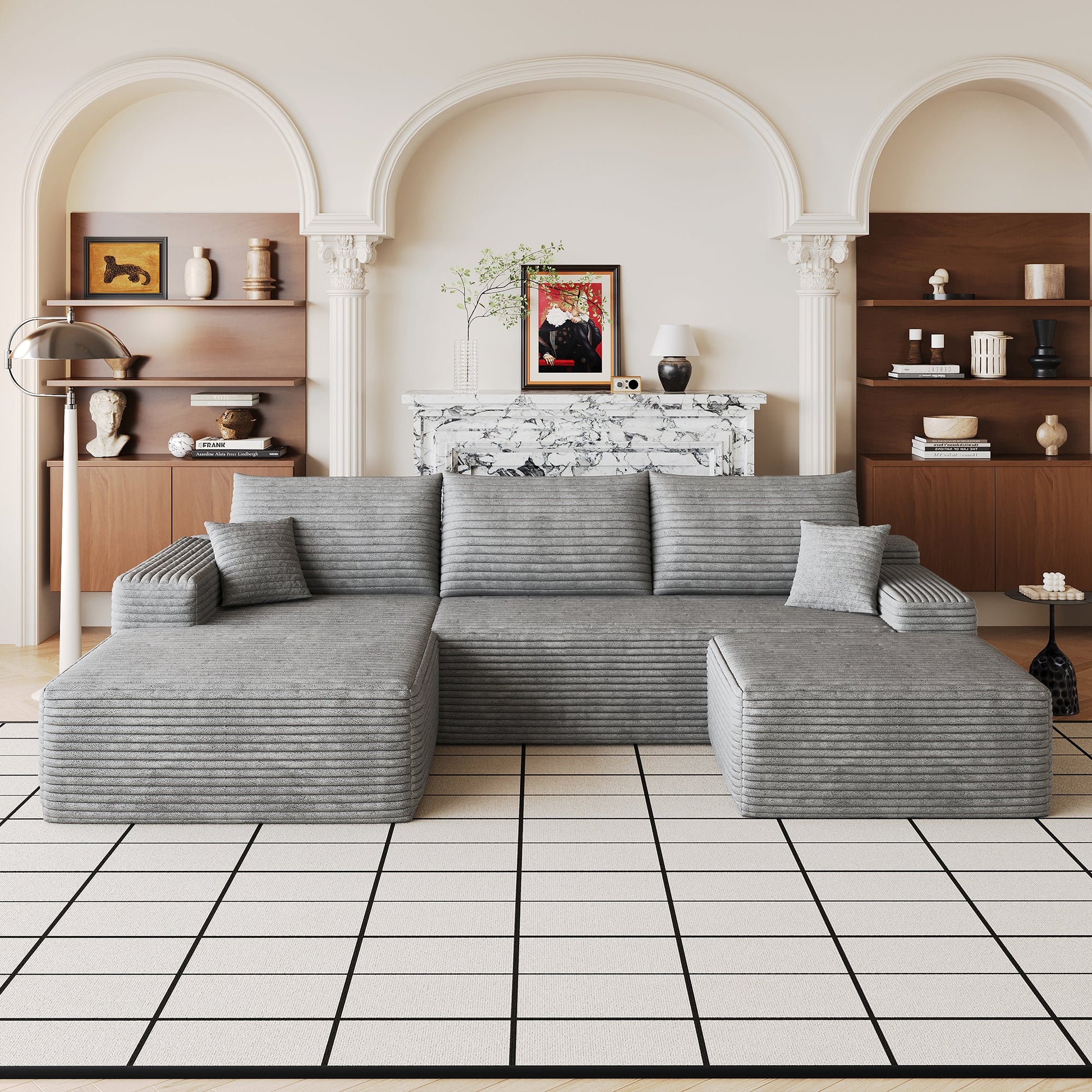 107 Cloud Sectional Sofa with 1 Ottoman in gray fabric by HouseOfZazla in modern living room on Tampa Home & Garden Store