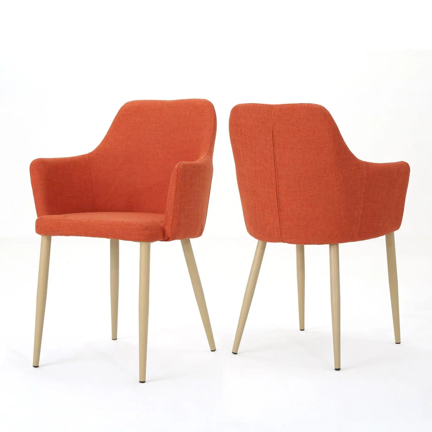 Elegant dining chair with contoured back and orange fabric upholstery, set of 2 HouseOfZazla armchairs on Tampa Home & Garden Store