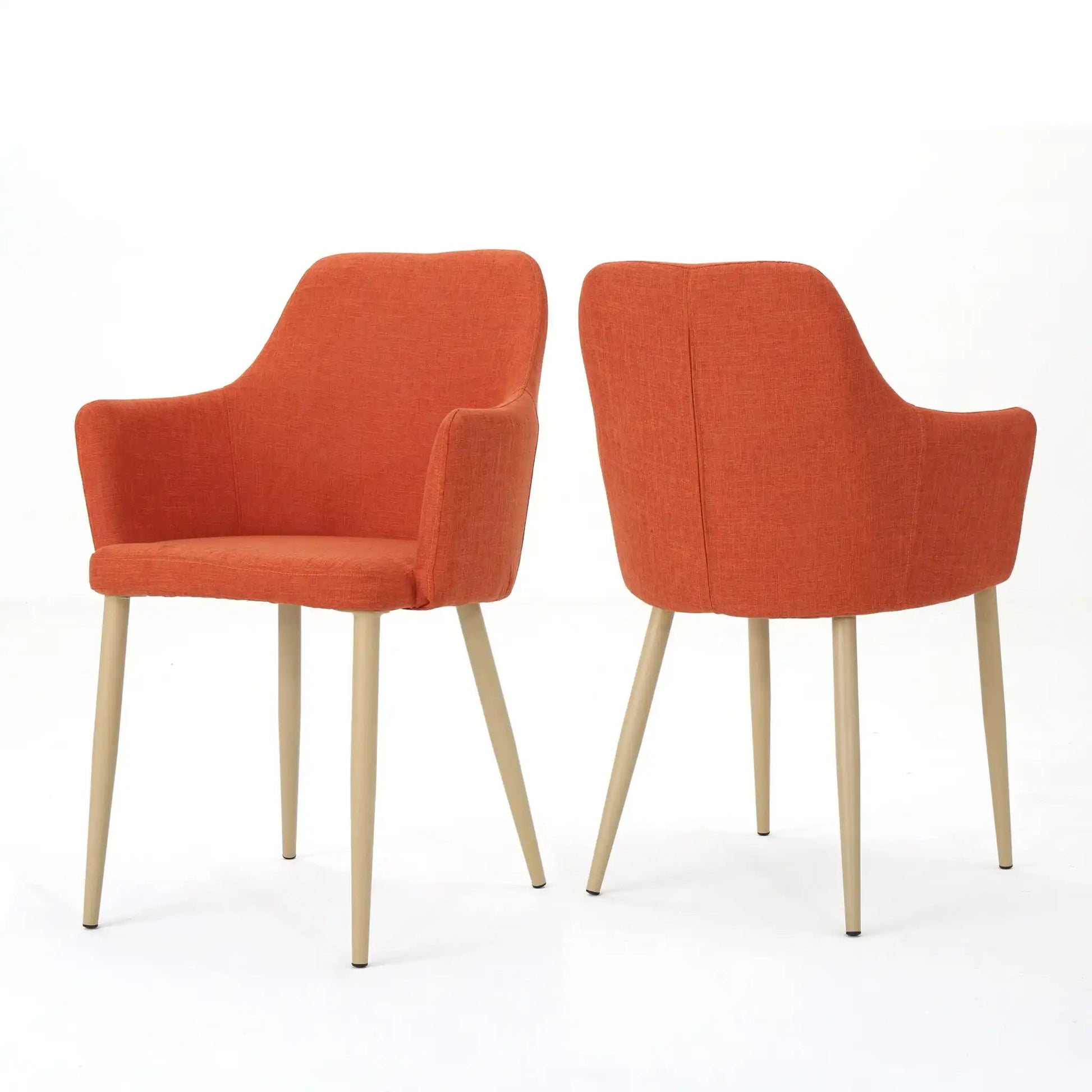 Elegant dining chair with contoured back and orange fabric upholstery, set of 2 HouseOfZazla armchairs on Tampa Home & Garden Store