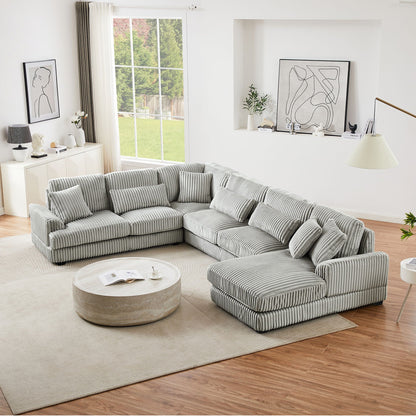 U-shaped gray ribbed fabric sectional sofa with chaise lounge, oversized living room sofa on Tampa Home & Garden Store