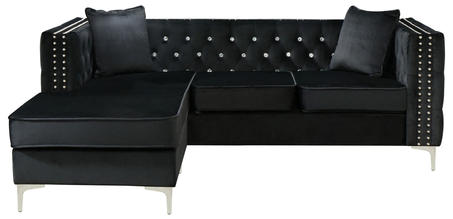 Paige Sofa Chaise and Elegant Tufted Steel Legs