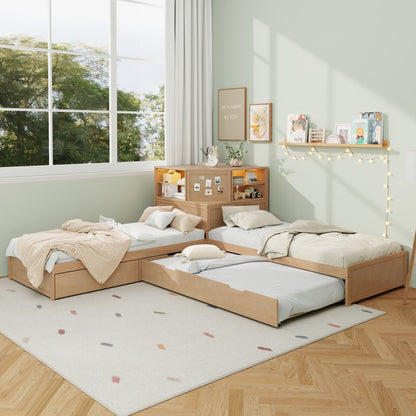 Compact L Shaped Bed Frame with Trundle and Desk