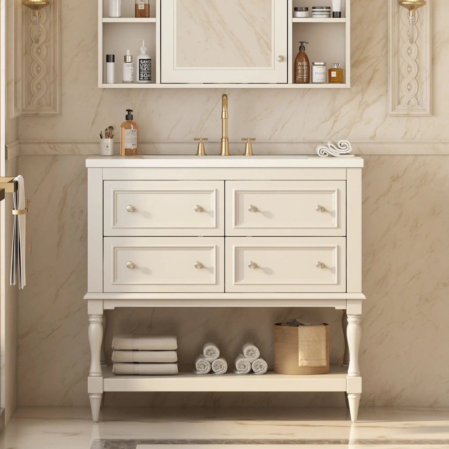 Bathroom vanity cabinet with undermount sink cream finish 4-drawer by Unique Piece Furniture on Tampa Home & Garden Store