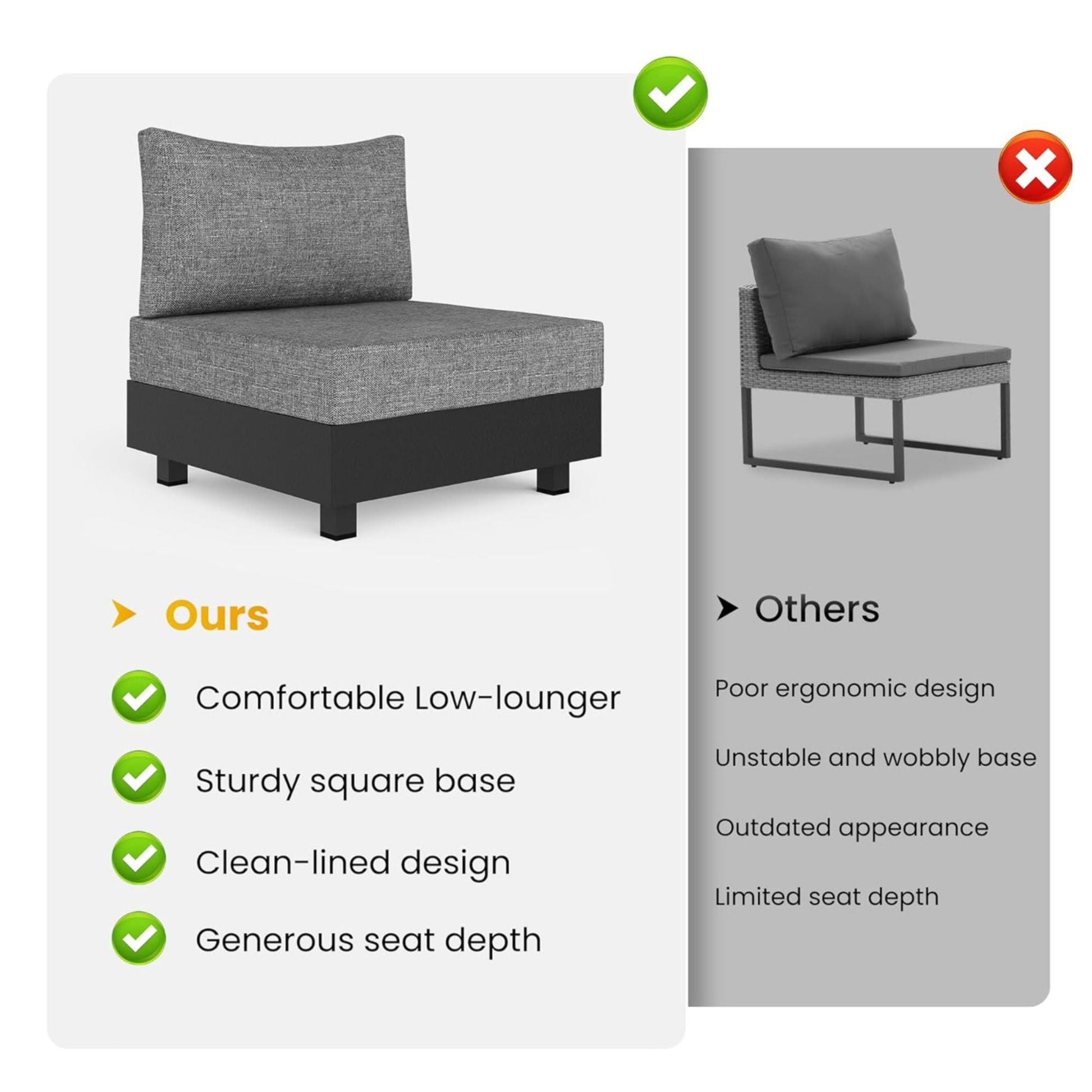 HouseOfZazla gray modular armless chairs with coffee table set (2) Ours vs Others comparison on Tampa Home & Garden Store