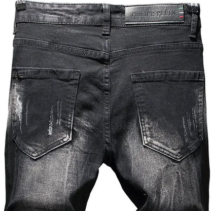Mens Urban Slim Black Denim Jeans with graphic art FLIPSTYLEZLLC on Tampa Home & Garden Store