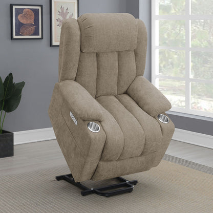 Beca power lift recliner in taupe fabric with cupholders and USB charging by HouseOfZazla on Tampa Home & Garden Store