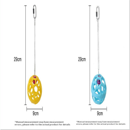 Plastic gnawing molar parrot hanging ball toy two yellow and blue with lattice chain by Sell My Stuff on Tampa Home & Garden Store