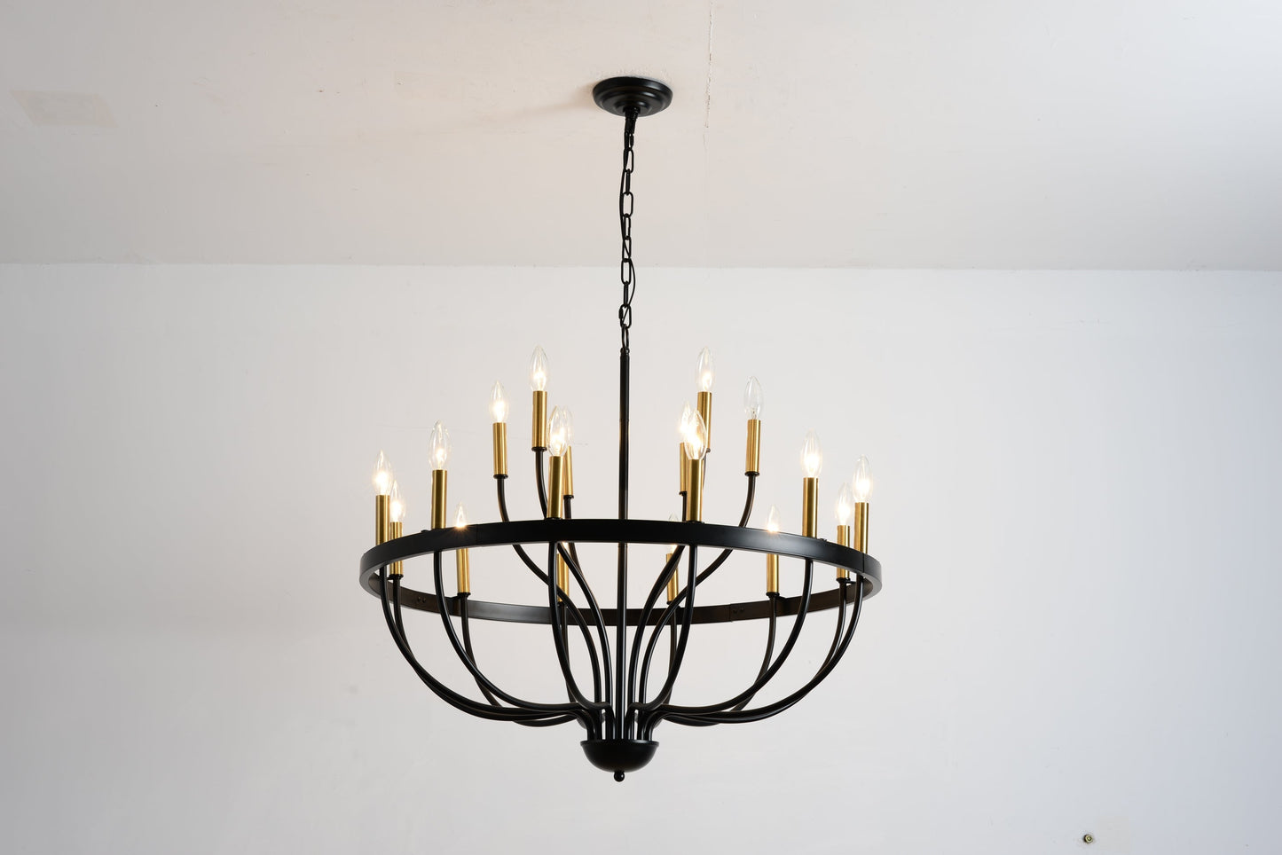 15-Light industrial iron candle chandelier by HouseOfZazla, black iron frame with brass candle holders on Tampa Home & Garden Store